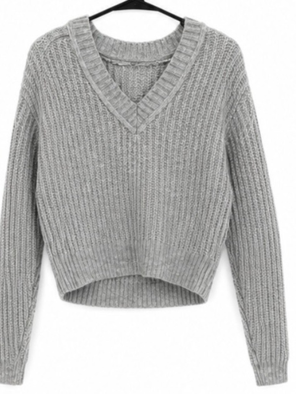 a.n.a Gray V-Neck Ribbed Knit Sweater